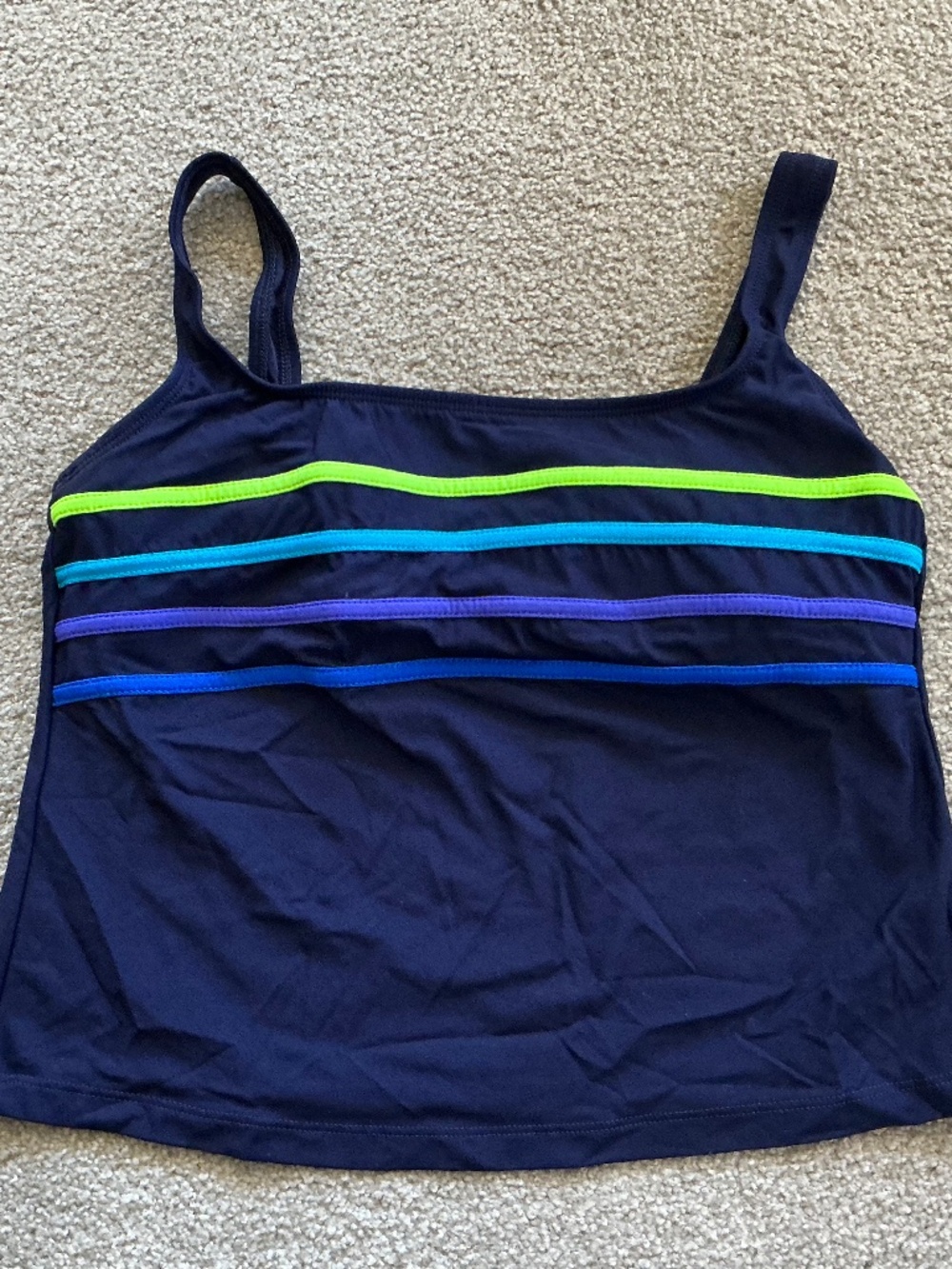 Slim Allure Blue Tankini Swim Swimsuit With Colorful Stripes - Picture 3 of 12